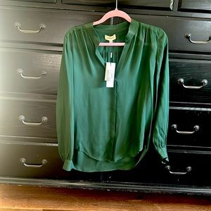 NWT L’Agence green silk button down.  Size small.